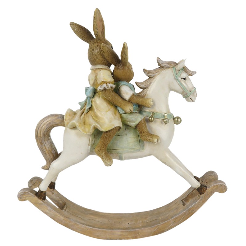 Statua coniglio su cavallo a dondolo in resina - 19x5x20 cm - Clayre & Eef - Foto 3
